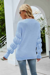 Bubble Sleeve Rib-Knit Sweater
